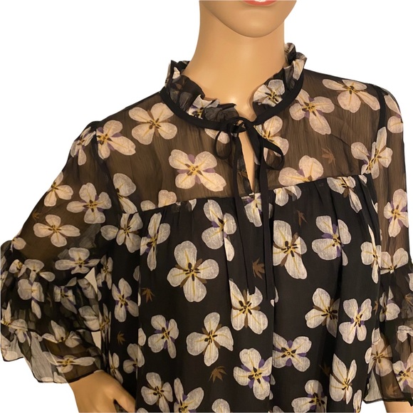 GLAM LOS ANGELES  | SHEER FLORAL BOHO RUFFLE SLEEVE BLOUSE - Picture 8 of 15